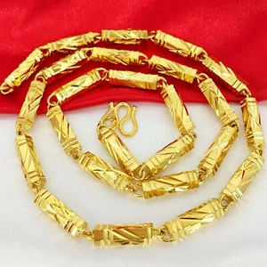 24K Yellow Gold Plated Beads Men's Chains Necklace 7MM 24" 119g - Picture 1 of 4