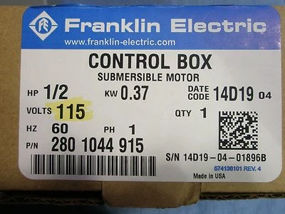 Bomba de agua sumergible Franklin QD caja de control 115 V 1/2 HP # 2801044915 NUEVO Foto 1 de 3