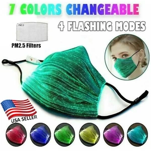 LED Light up Face Mask USB Rechargeable 7 Color Glowing Flashing Mouth Covers - Picture 1 of 10