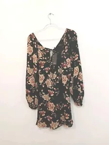 BÖSE MÄDCHEN schwarz Blumenmuster langärmelig Midi Kleid Größe Small NEU - Bild 1 von 11