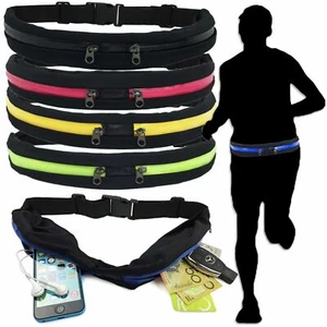 Double Pouch Waist Running Pocket Zip Belt Lycra Bum Bag Hiking Cycling Jogging - Picture 1 of 18