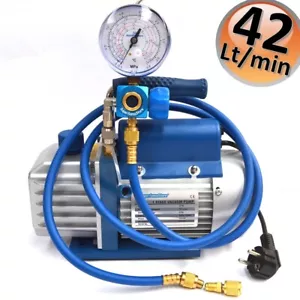 3s Vakuumpumpe 42 lt + Schläuche + Kältemanometer R410A R32 R134A Klimaanlage - Bild 1 von 5