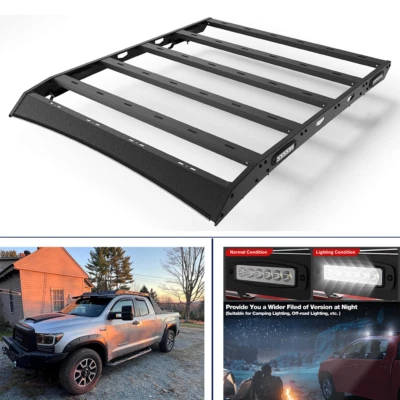 For 2007-2021 Toyota Tundra Crew Cab w/ LED Lights Top Roof Rack Cargo Carrier - Image 1 of 4