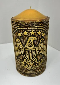 Vintage AMERICANA Wax American Eagle Gold Pillar Candle Never Lit  - Picture 1 of 12