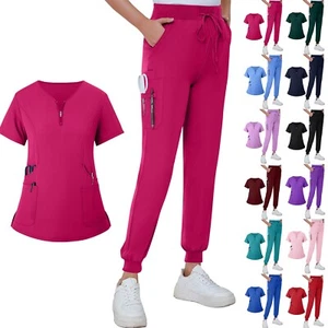 Womens Uniform Medical Scrub Dentist Hospital Suit Nurse Doctor Set Top+trousers - Picture 1 of 48