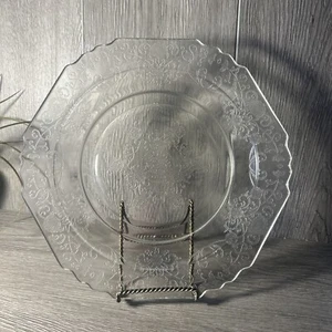 Plaque en verre fédéral vintage 10 pouces clair dépression motif floral - Photo 1 sur 7