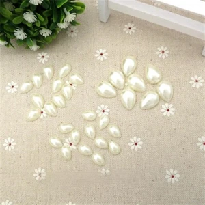 100Pcs Ivory Colour Drop Pearl Flatback Oval Water Imitation DIY Rhinestone Bead - Picture 1 of 8