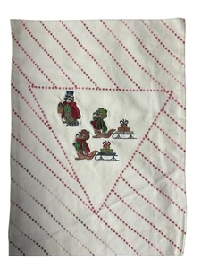 Tovaglietta vintage Natale Tasso & Chipmunk Friends ricamata centrino quercia - Foto 1 di 7