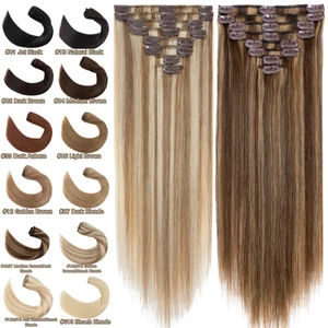 100% Clip In Human Hair Extensions Remy Wefts Full Head 8 Pieces BALAYAGE 24INCH - Picture 1 of 69