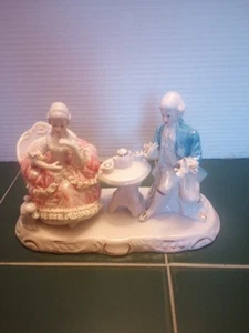 Porcelain Figure Victorian Colonial Man & Woman PoodleDog 6"x8.5"x4" - Picture 1 of 8