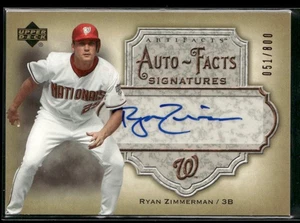 2006 Upper Deck Artifacts #AF-RZ Ryan Zimmerman Auto-Facts Signatures #/800 - Picture 1 of 2