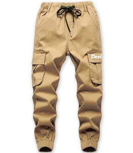 Boys Cargo Pants Cotton Casual Pants Drawstring Loose Jogging Bottoms Elastic... - Picture 1 of 7