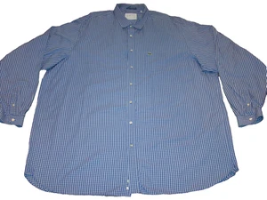 Lacoste Mens 3XLT Blue White Gingham Plaid Button Down Long Sleeve Shirt - Picture 1 of 7