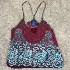 Blaues Gecko Tank Damen S rot blau Bohemian Hippie fließend Blumen Racerback Thailand - Bild 1 von 8