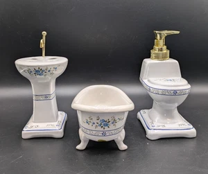 Collections Etc 3 Piece Bathroom Accessory Set Toilet Tub Sink Soap Toothbrush - Picture 1 of 8
