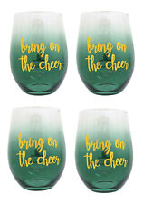 Grasslands Road - "Bring on the Cheer" Stemless Wine Glass (Set of 4) Large 18oz
