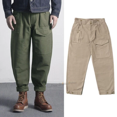Men's Cotton Trousers Deck Pants Casual Vintage Work Pants Multi-pocket - Photo 1/4