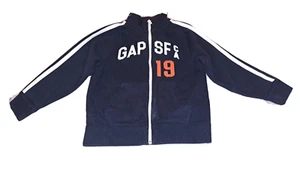 Boys GAP KIDS navy blue white orange logo jacket 6 7 S cotton knit track sweater - Picture 1 of 5