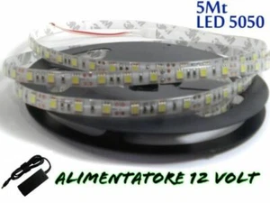 300 LED 5050 STRIP STRISCIA 5m 220V BIANCO LUCE FREDDA ALIMENTATORE IMPERMEABILE - Foto 1 di 1