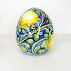 Hand Painted Lemon And Green Swirl With Blue Backgound Decorative Egg