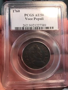1760 voce populi 1/2 cent , Pcgs AU50 , scarce - Picture 1 of 4