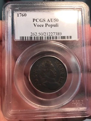 1760 Voce Populi 1/2 centavo, Pcgs AU50, escaso  Foto 1 de 4