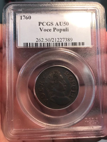 1760  voce populi 1/2 cent  , Pcgs AU50 ,  scarce Cover