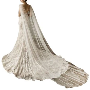 Women Tulle Cathedral Floor Length Wedding Capes Shoulder Imitation Crystal Jewe - Picture 1 of 8