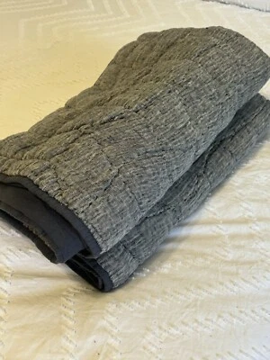 Pottery Barn Cloud Set Of 2 King Pillow Shams Handcrafted Linen Navy Blue EUC - Image 1 of 4