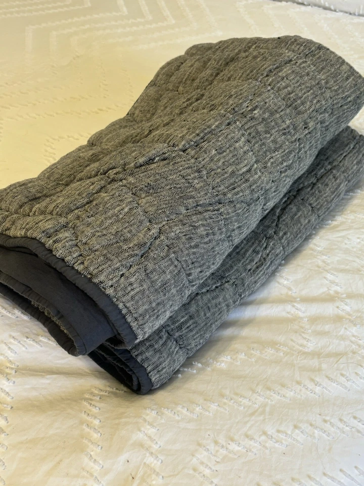 Pottery Barn Cloud Set Of 2 King Pillow Shams Handcrafted Linen Navy Blue EUC - Image 1 of 4