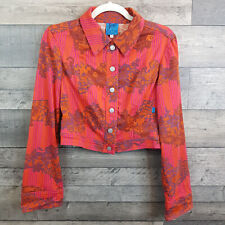 Christian Lacroix Jeans Denim Jacket UK 8 Pink Red Floral Funky Print Crop