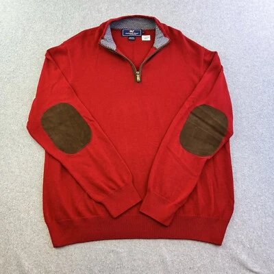 Suéter Vineyard Vines Para Hombres Grande Rojo 1/4 Cremallera Pullover Parches en el Codo Adulto Foto 1 de 4