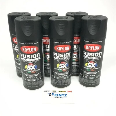 KRYLON 2728-6 PACK FLAT BLACK All-In-One Fusion Paint & Primer - No-Peel - 12 oz - Image 1 of 3