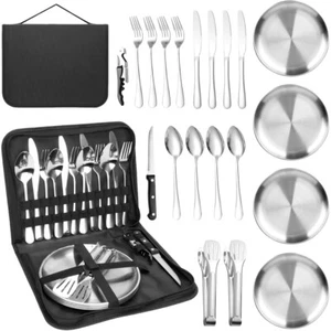 Campingbesteck Set Für 4 Personen, 20tlg Picknick Geschirr Set Edelstahl Outdoor - Bild 1 von 24