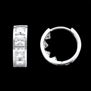 2.00TCW Princess Simulated Diamond Huggie Earrings 14K Solid White Gold VVS1 - Picture 1 of 4