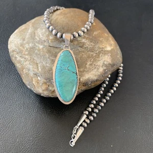 Womens Spiderweb Turquoise Pendant Navajo Pearls Sterling Silver Necklace 13257 - Picture 1 of 12