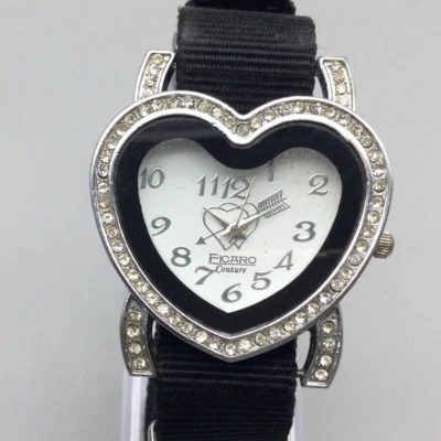 Reloj Figaro Couture Bling Mujer 38mm Tono Plateado Cuadrante Corazón Nylon Batería Nueva Foto 1 de 4