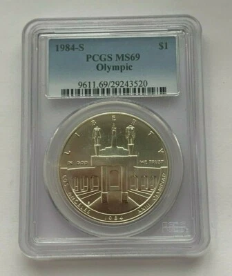 1984- S SILVER LOS ANGELES XXIII OLYMPIAD PCGS MS 69 SILVER 1$ DOLLAR COIN - Image 1 of 4