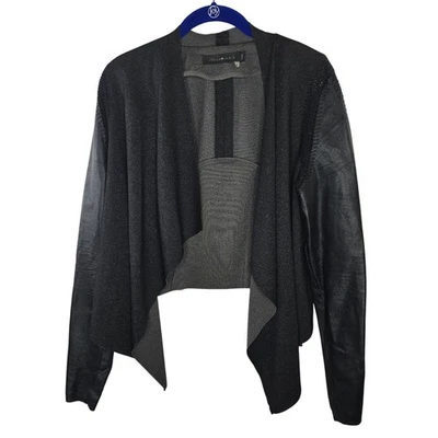 Chaqueta de ganchillo tejida manga cuero negra Stella & Jamie Rio talla grande Foto 1 de 4