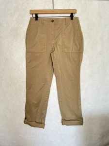 J. Jill Stretch Pima Cotton Roll Tab Pants Dark Khaki Tan Size 6 - Picture 1 of 7