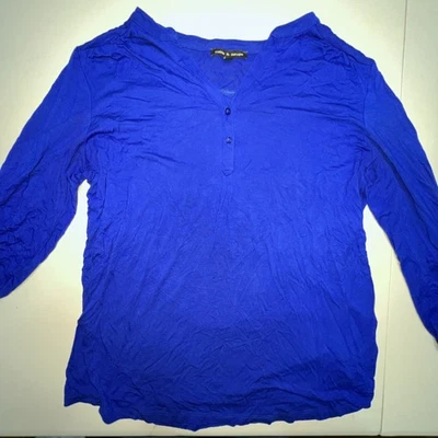 Blusa de mujer Cable & Gauge grande azul real manga 3/4 cuello en V elástica Foto 1 de 4