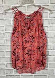 Loft Tank Top Womens Sz M Salmon Floral Pullover Double Spaghetti Straps - Picture 1 of 6