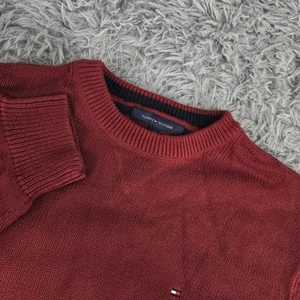 Tommy Hilfiger C810319412 Men Large Red Long Sleeve Crew Neck Tight Knit Sweater - Picture 1 of 6