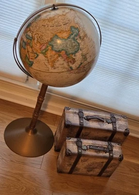 Juego de 2 maletas decorativas/almacenamiento vintage de cuero mapa del viejo mundo Foto 1 de 4