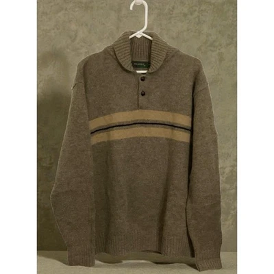 Beagle Hombre Chal Cuello Jersey Suéter Marrón Horizontal Rayas Patrón Talla L Foto 1 de 4