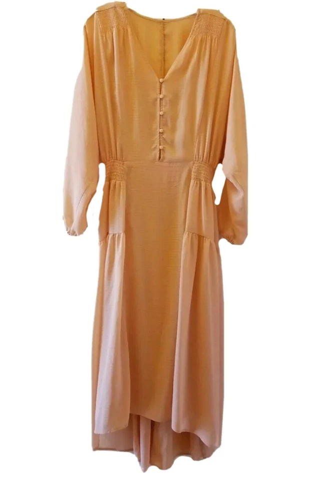 Vestido Prólogo Alto Bajo Largo Romántico Pradera Melocotón Slip Semi Transparente Femenino Pequeño Foto 1 de 4