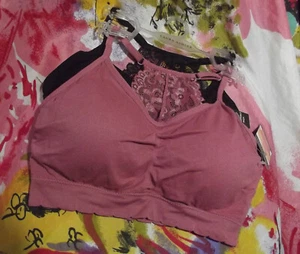 2 LAURA ASHLEY LS5708 2PKC PLUS SIZE LACE TRIM REMOVABLE PADS SEAMLESS BRAS 1X - Picture 1 of 2