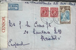 JAMAICA CENSORED COVER 1943 2/2 RATE - Picture 1 of 1