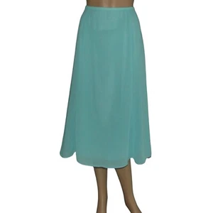 Solid Turquoise Blue Skirt 10 A-LIne Midi Lined comfort waist below knee poly - Picture 1 of 8