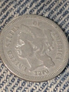 1870 Three Cent Nickel Circulated Fine+ 666 Code - Picture 1 of 3